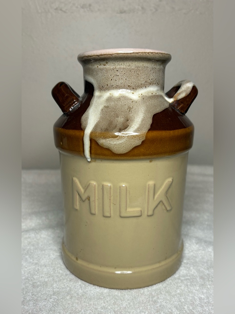 Vintage Stoneware MILK Crock Brown Drip Glaze Farmhouse Pottery